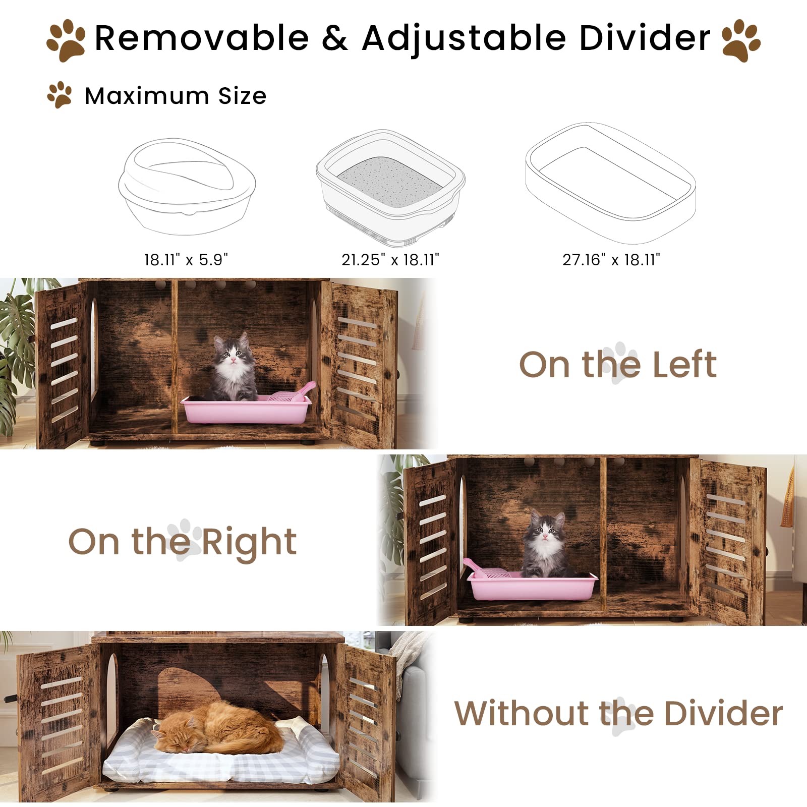 Recaceik Cat Litter Box Enclosure with Cat Tree, Hidden Cat Washroom Furniture with Divider, Wooden Cat House with Platform, Scratching Post and Soft Plush Perch, Indoor Pet Cabinet,Rustic Br - WoodArtSupply