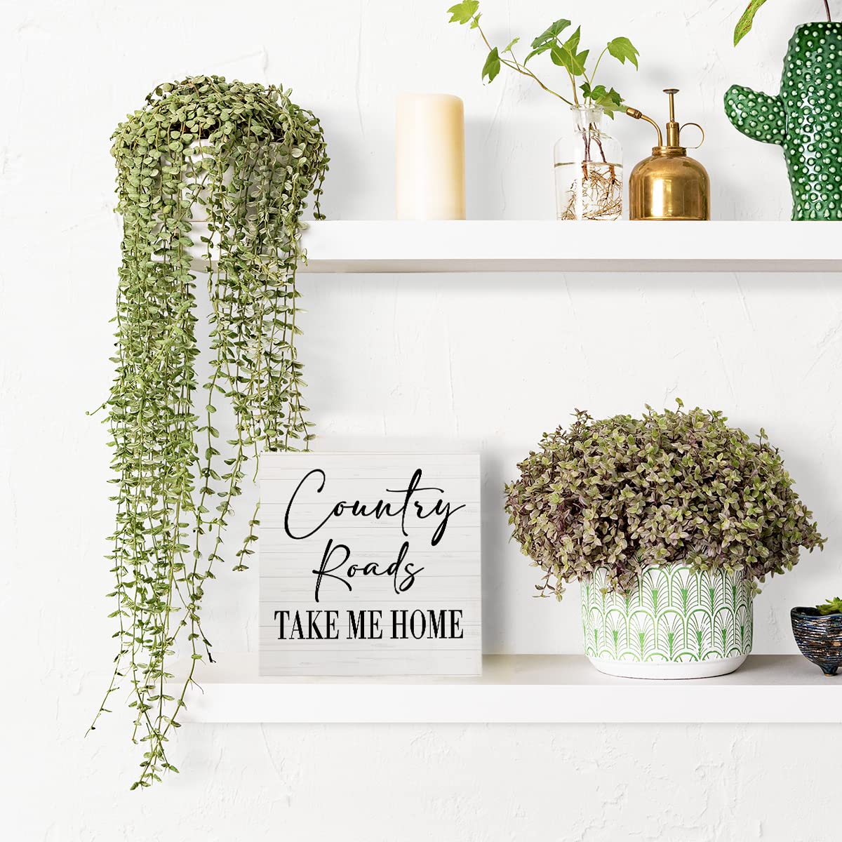 Country Home Farmhouse Sign Desk Decor Wooden Box Sign Housewarming Gift Rustic Wood Block Plaque Box Sign for Living Room Kitchen Bathroom Shelf Table Decoration Country Roads Take Me Home Sign HTBIG