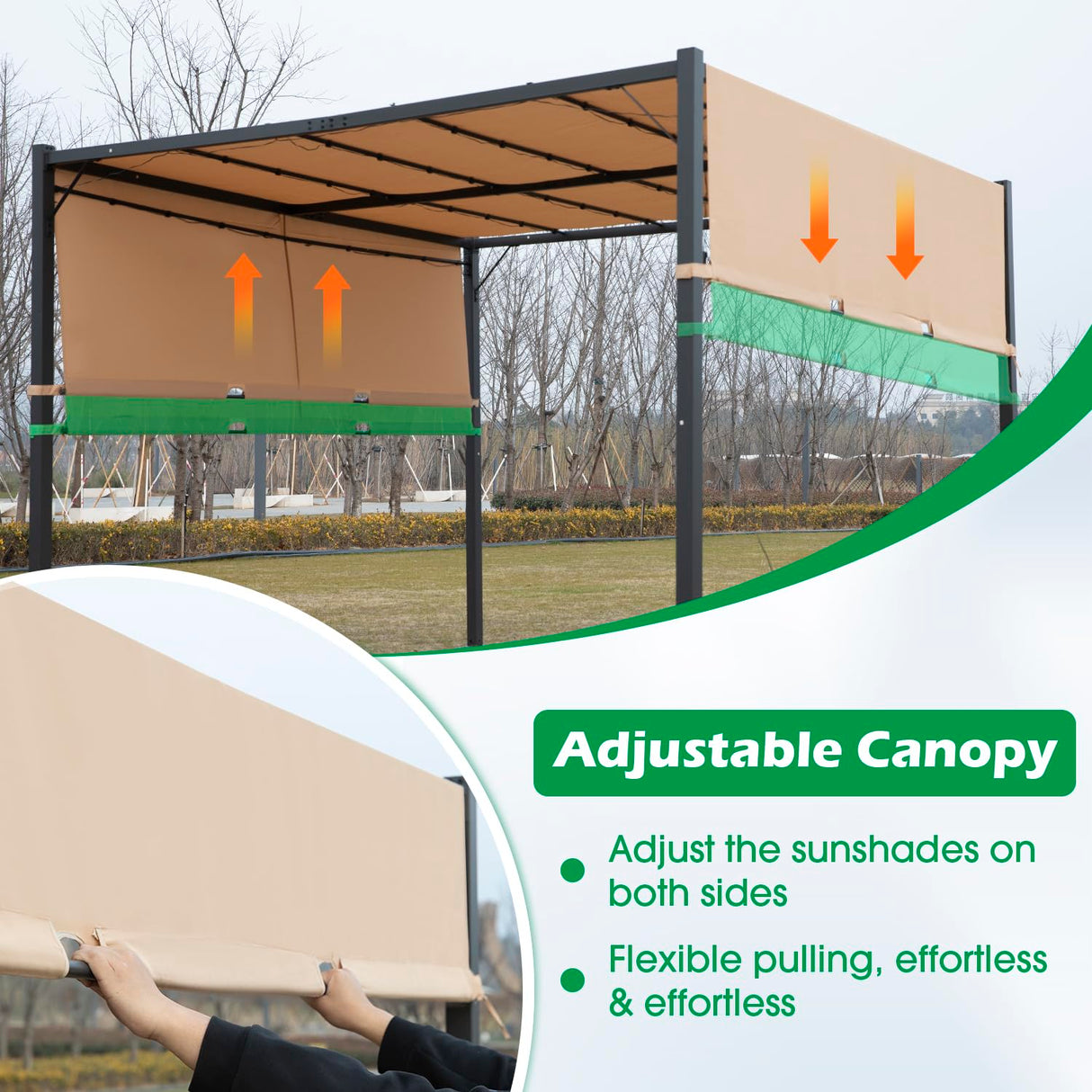 10’ x 10’ Outdoor Pergola Waterproof Gazebo Canopy Sturdy Frame Patio Pergola with Retractable Canopy Sides Solar Led Metal Stands for Porch Party Outdoor Patio Backyard, Tan PayLessHere