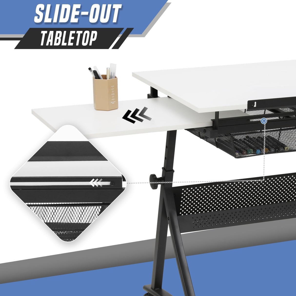 SFIHOME Drafting Table with Height Adjustable Wood Top, Drawing Table with Storage Drawers, Extendable Design, Art Desk Ideal for Drawing, Painting, Writing, Home Office, White SFIHOME