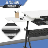 SFIHOME Drafting Table with Height Adjustable Wood Top, Drawing Table with Storage Drawers, Extendable Design, Art Desk Ideal for Drawing, Painting, Writing, Home Office, White SFIHOME