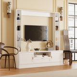 MOUMON Large Entertainment Center with Bookshelf, Wall Units with Doors and Drawer, TV Stand Media Console with Open Shelves for Living Room, White, 15.1”D x 70.9”W x 75.7”H MOUMON