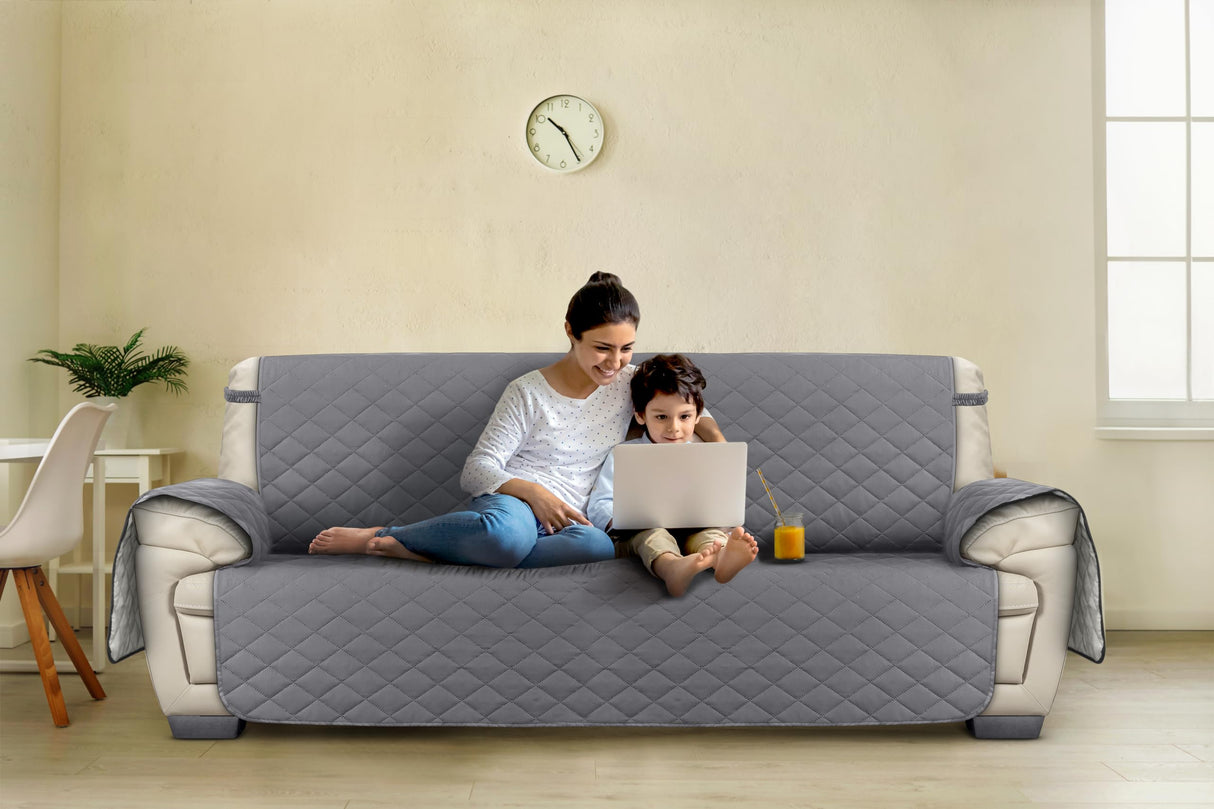 Utopia Bedding Reversible Oversized Sofa Couch Cover, Water Resistant Slipcover Furniture Protector with Foam Sticks and Elastic Straps for Kids Dogs Pets (3.5 Seater, Gray/Light Gray) Utopia Bedding