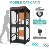 Catio Outdoor Cat Enclosure,Cat House with Wheels,Upgraded cat Scratching Post，Resting Box,Waterproof Roof for Patio Garden (Black, 31.5" L x 31.5" W x 70.9" H) Suumerpety