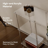 CRTERICX Acrylic Horizontal Bookshelf, 11.8" D x 47.2" W x 31" H, 3-Tier Clear Low Book Shelf with Large Storage, Multipurpose Bookcase for Living Room, Bathroom, Office, Easy Assembly CRTERICX