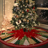 CROWNED BEAUTY Christmas Tree Skirt Collar 48 Inch Xmas Pine Trees Soft Farmhouse Holiday Decoration (Red & Green) CROWNED BEAUTY
