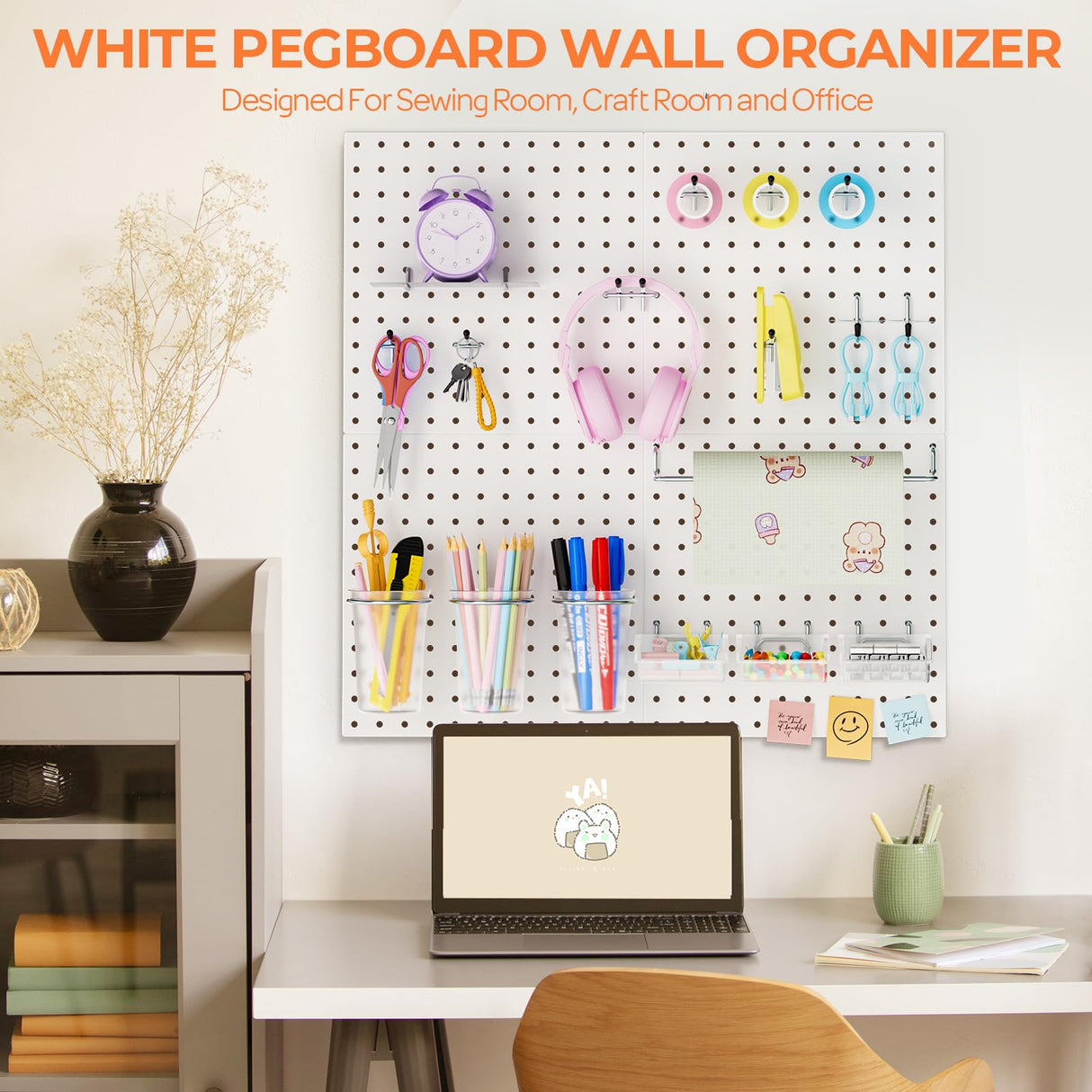 INCLY 70PCS Metal Peg Board Kit with 1/4" Pegboard Accessories, 4 Pack White Pegboard Panels, Bins, Cups and Peg Board Hooks, Paper Towel Holder, Pegboard Wall Organizer for Craft Room, Office, Sewing INCLY