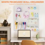 INCLY 70PCS Metal Peg Board Kit with 1/4" Pegboard Accessories, 4 Pack White Pegboard Panels, Bins, Cups and Peg Board Hooks, Paper Towel Holder, Pegboard Wall Organizer for Craft Room, Office, Sewing INCLY