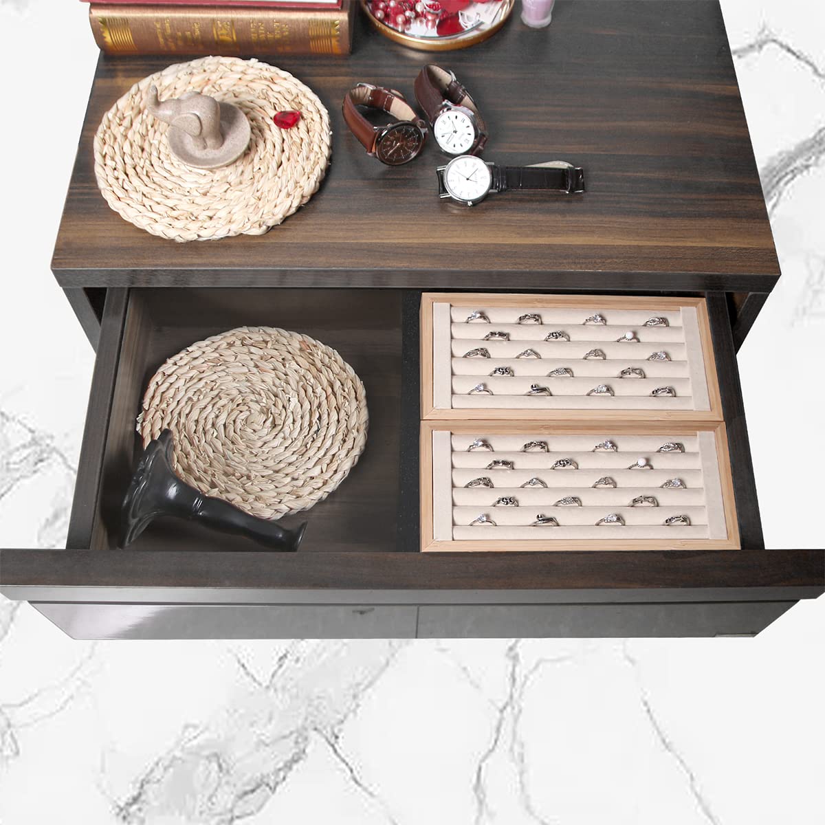 Kanwoder Bamboo Ring Holder,Ring Display Stand,Jewelry Organizer Stand for Rings Earrings Selling（Beige） Kanwoder