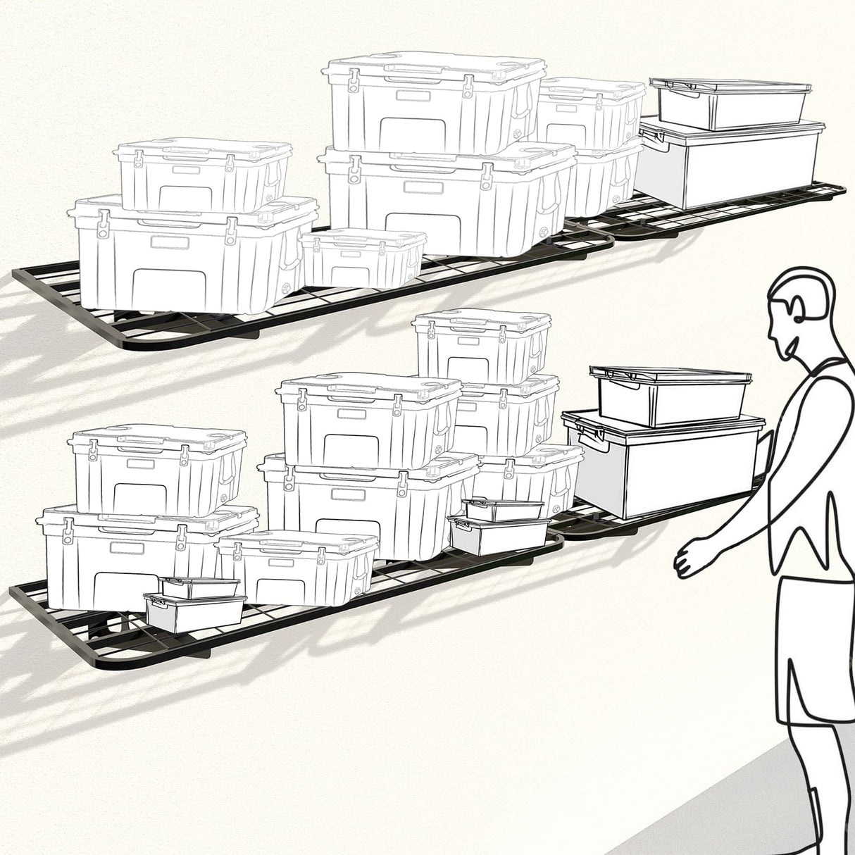 4-Pack 2x4ft Garage Wall Shelving, 4 Shelf Total 16 ft(L) Garage Shelving Wall Mounted, Heavy-Duty Storage Shelves, Perfect for Holding Storage Bins, Sporting Goods, Tools, and More Space-Saving ZoffyFabrizio