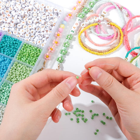 3mm Glass Seed Beads for Bracelet Jewelry Making 24 Colors Bracelet Making Kit for Girls Adults DIY Friendship Bracelets Kits with Letter Beads TEXGIZRLY