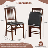 Giantex Folding Dining Chairs Set of 2, Solid Wood Frame, Foldable Wood Kitchen Chairs with Padded Seat, Max Load 400 Lbs, No Assembly, Armless Side Chairs for Apartment Dining Room, Brown & Black Giantex