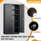 INTERGREAT Metal Wardrobe Closet, 72" Black Locking Storage Wardrobe Cabinet with Doors and Shelves, Tall Steel Clothes Storage for Office, Home, School, Gym INTERGREAT