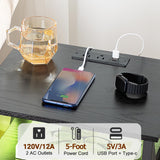 AMHANCIBLE Night Stand Set 2, LED Nightstand with Charging Station, End Side Tables with USB Port & Outlet, Bedside Table with Fabric Drawers for Bedroom Living Room, Black, HET053LBK AMHANCIBLE