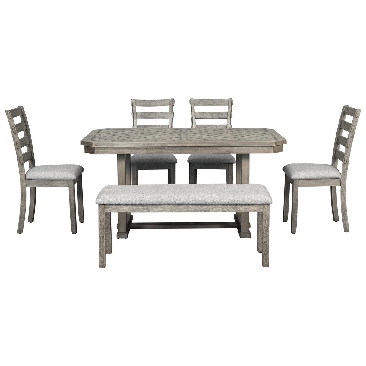 Bellemave Dining Table Set for 6, Rectangular Dining Table with Upholstered Chairs and Bench, 6-Piece Table Set for Dining Room and Kitchen, Retro Dining Room Table Set with Bench, 4 Chairs Bellemave