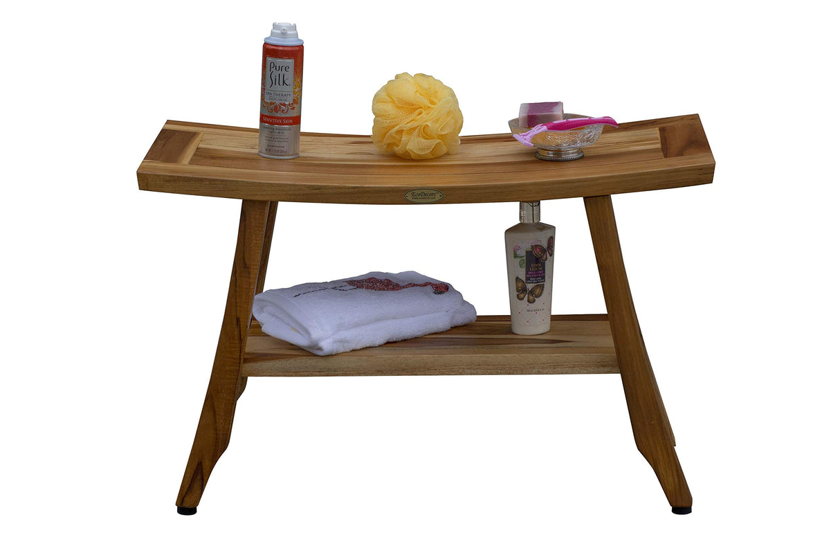 EcoDecors, 28 inch, Brown, Teak Shower Bench, Teak Bench Shower, Teak Shower Bench for Inside Shower, Teak Wood Shower Bench EcoDecors