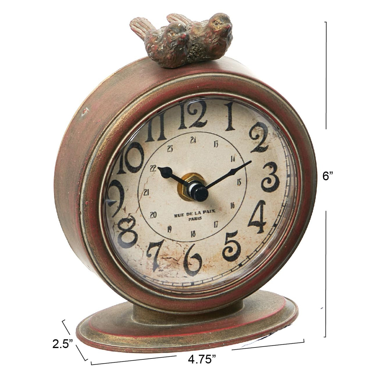 Creative Co-Op Vintage Pewter Mantel Clock with Birds, Distressed Brown Creative Co-Op