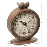 Creative Co-Op Vintage Pewter Mantel Clock with Birds, Distressed Brown Creative Co-Op
