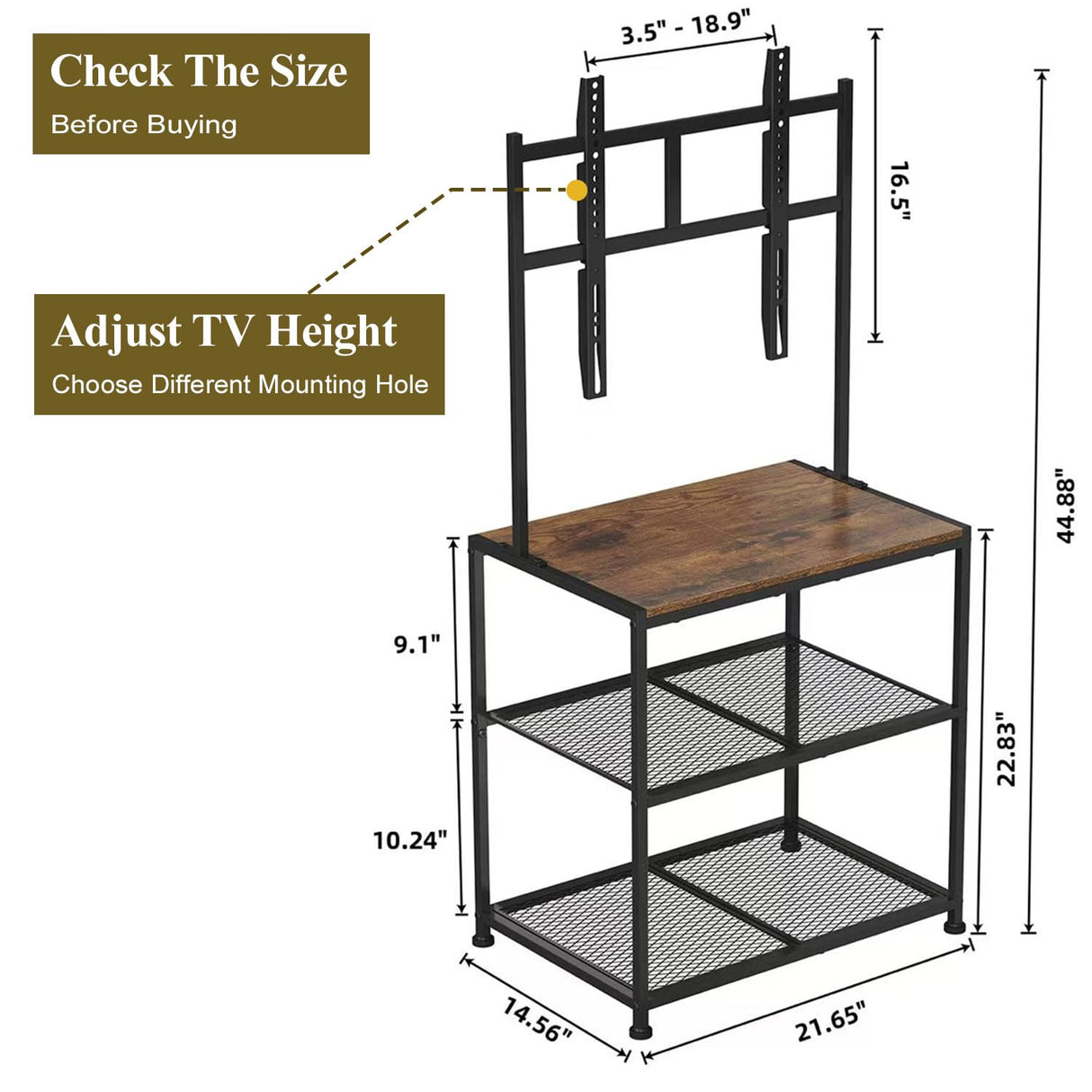 23 Inch to 50 Inch Floor Small Corner TV Stand with Storage Shelves for Living Room Bedroom, Universal Floor Television Stands with Mount, Brown TV Table Desk Shelf for Small Spaces,Patent Pending Cottage Charm