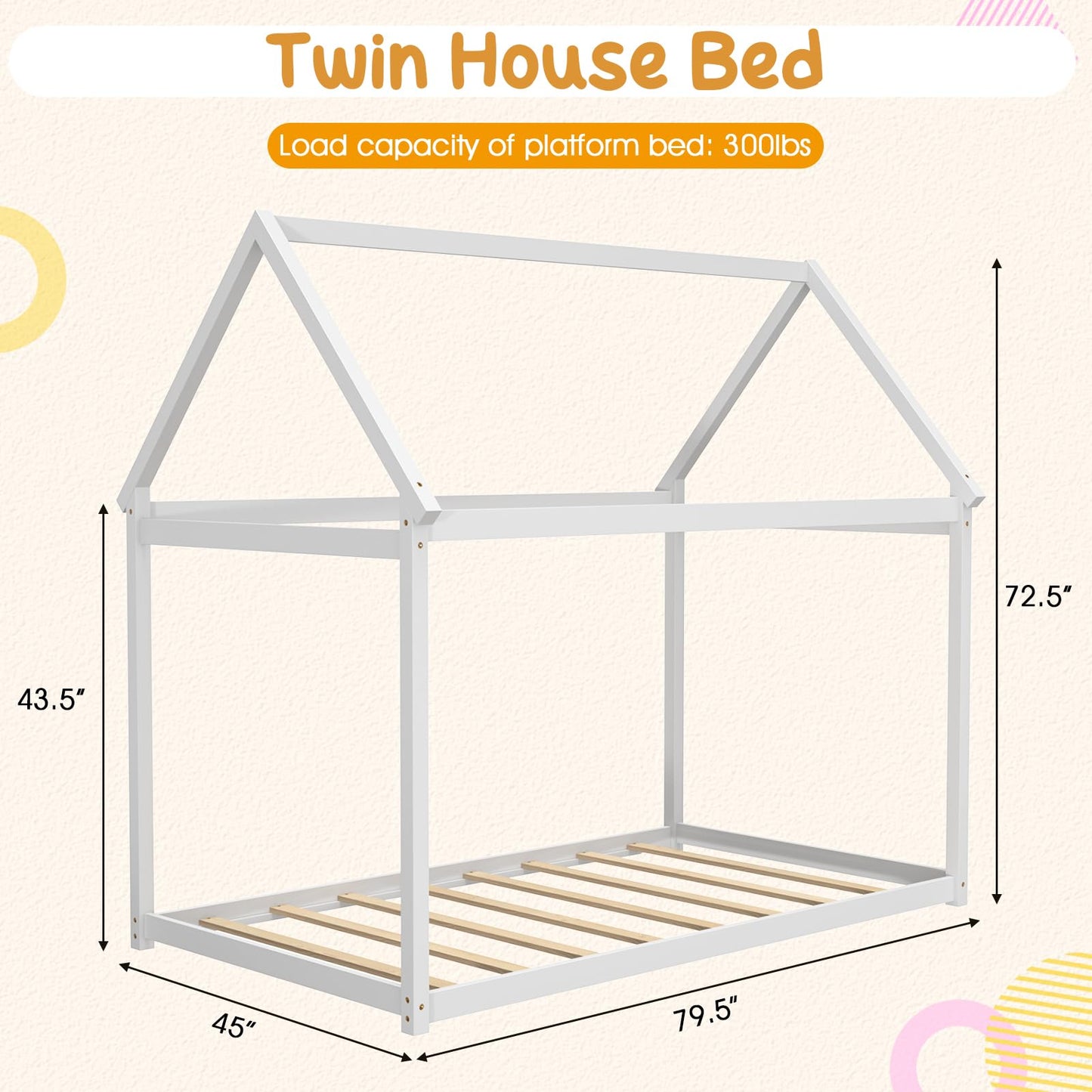 Giantex White Twin House Bed Frame with Canopy – Montessori-Inspired Low Floor Bed for Kids - WoodArtSupply