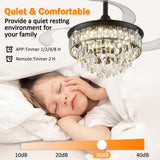 LEONTYNE 36 inch Fandelier Ceiling Fan with Light and Remote LED Dimmable Crystal Ceiling Fan 3 Blades 6 Speeds Invisible Retractable Ceiling Fan for Bedroom Living Room Dining Room (Black) LEONTYNE