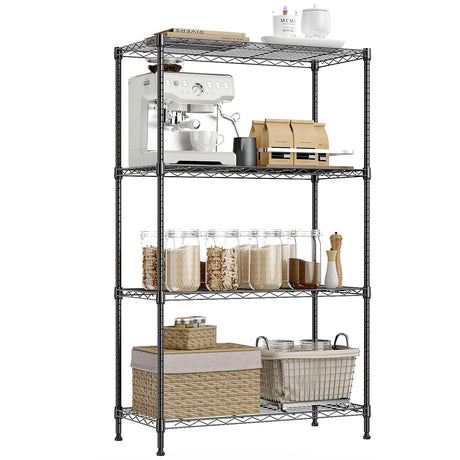 IZEUK 4-Tier Heavy Duty Steel Storage Shelves, Metal Shelf Wire Shelving Rack for Pantry, Kitchen, Garage, or Office Organization (29.5" W x 13.7" D x 47.2" H, 1000LBS, Black) IZEUK