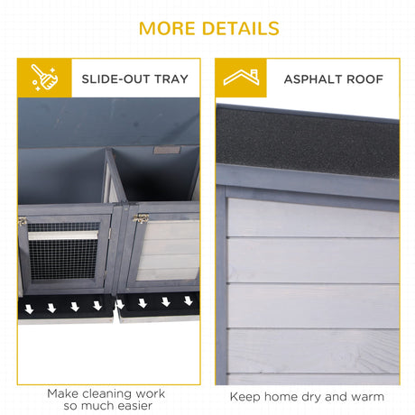 PawHut Wooden Rabbit Hutch Bunny Hutch Cage Guinea Pig with Waterproof Roof, No Leak Tray and Feeding Trough, Indoor/Outdoor, Gray PawHut