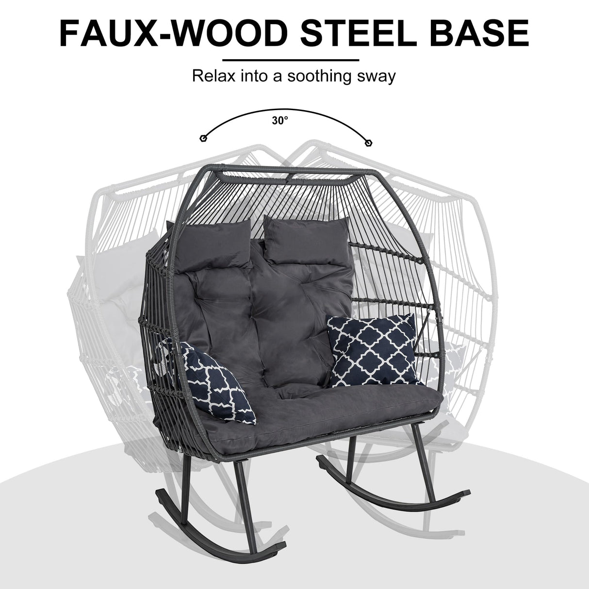 Sundale Outdoor Egg Chair, Rocking Double Egg Chair Outdoor Indoor, 2 Person Egg Loveseat Chair for Patio Balcony Porch Backyard (Grey) Sundale Outdoor