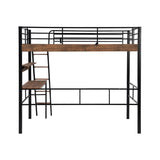 Janusline Metal Full Size Loft Bed with Built-in Desk, Modern Loft Bed Frame with Storage Shelf, Ladder and Safety Guardrail, Easy Assembly, No Box Spring Needed, Black Janusline