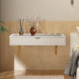 ALIMORDEN Floating Shelf with Drawer,Floating Drawer for Bathroom, White Wall Mounted Desk,Pull Out Drawer, 31 inch Surface, Floating Wall Desk, Hanging Desk, White ALIMORDEN