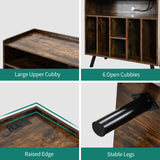 YITAHOME Record Player Stand with Power Outlets and LED Lights Holds Up to 130 Albums, Record Player Table with Storage, Vinyl Record Storage with Solid Legs for Living Room, Bedroom, Brown YITAHOME