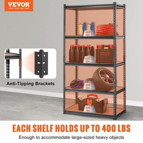 VEVOR Storage Shelving Unit, 5-Tier Adjustable, 2000 lbs Capacity, Heavy Duty Garage Shelves Metal Organizer Utility Rack, 2 Pack, 36" L x 18" W x 72" H VEVOR