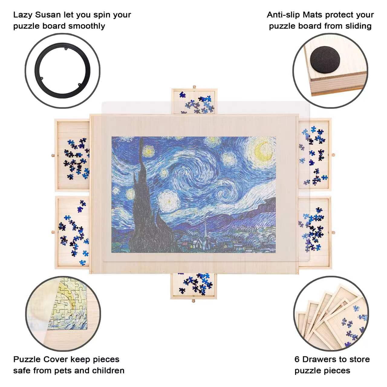 PUZTIXNI Rotating Puzzle Table with 27.05""x35.04"" Puzzle Board & Mat, Durable 1500 Piece Puzzles Spinner for Adults, Ultimate Puzzle Enthusiasts Solution, Large - WoodArtSupply