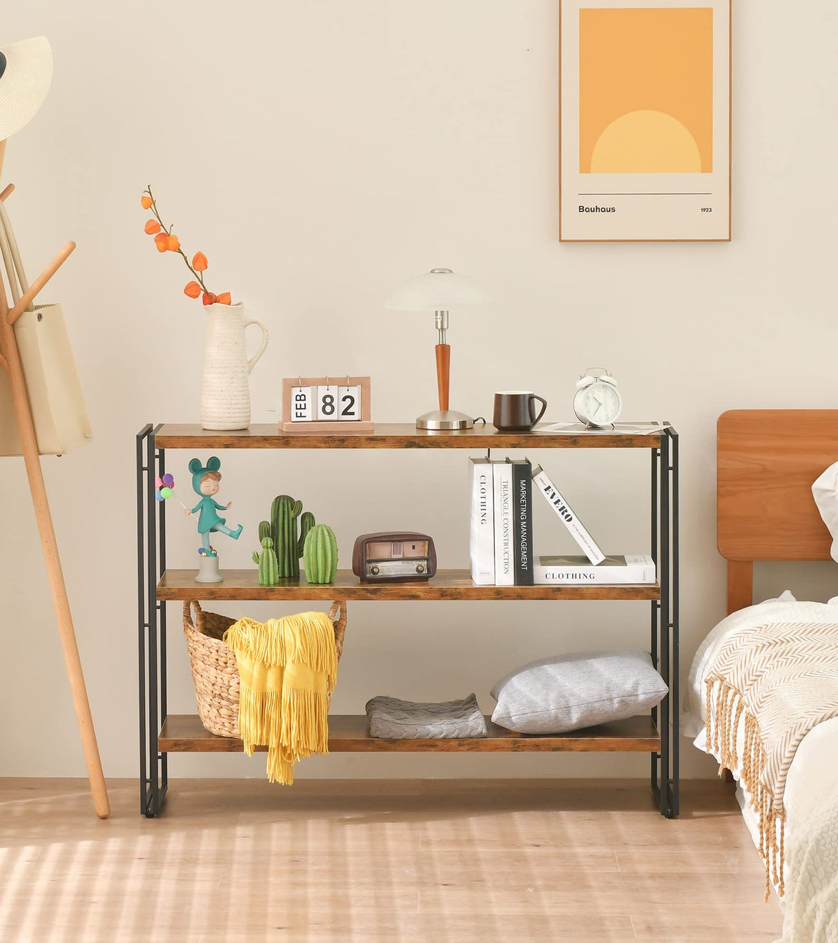 Rustic Wood and Metal 3-Tier Industrial Bookshelf – Perfect for Home Office, Bedroom, Kitchen, or Bathroom (47in) HCHQHS