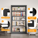 CRPDY 71" Tall Metal Bookshelf 5 Tier Heavy Duty Bookshelves with Adjustable Storage Shelves Library Bookcase with Book Stopper for Living Room, Library, Office, Bedroom, School CRPDY