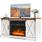 4 EVER WINNER Fireplace TV Stand with 23" Electric Fireplace, Sliding Barn Door, Farmhouse Fireplace Entertainment Center with Adjustable Storage Cabinets, TV Console Table for Living Room, White 4 EVER WINNER