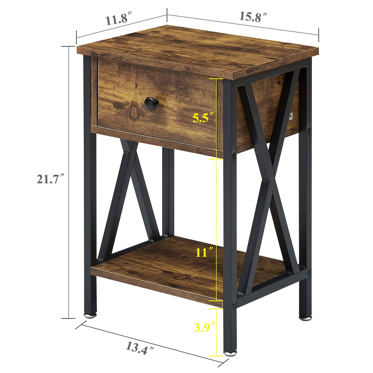 VECELO Nightstand,Modern Bedside End Table, Night Stand with Drawer and Storage Shelf for Living Room Bedroom, Industrial Metal Frame VECELO