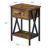 VECELO Nightstand,Modern Bedside End Table, Night Stand with Drawer and Storage Shelf for Living Room Bedroom, Industrial Metal Frame VECELO