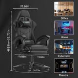 Bigzzia Gaming Chair with Footrest, Ergonomic Game Chairs with Headrest and Lumbar Support, Adjustable Height, Reclining, Racing Style, and 360°Swivel Seat for Computer/Video Game Chair,Black Bigzzia