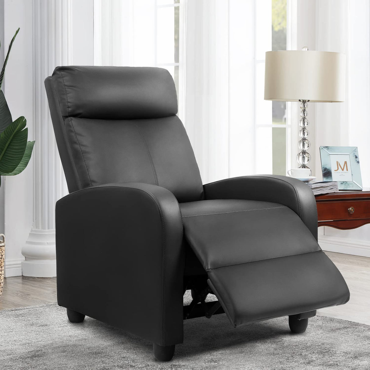Furniwell Massage Recliner Chair for Living Room Adjustable PU Leather Reclining Chair Home Theater Seating Modern Winback Single Sofa for Adults with Footrest (Leather, Black) Furniwell