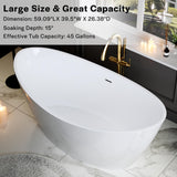 Empava Freestanding Bathtub, Flatbottom Acrylic Soaking Tub, Contemporary Stand Alone Design with Brushed Nickel Drain & Overflow, Glossy White, cUPC Certified, 59 Inch Empava