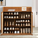 MoNiBloom Bamboo 6 Tier Freestanding Boho Shoe Storage Cabinet Organizer Shelf Stand Unit Up to 25 Pairs for Boots Heels Sneakers Sandals, w/Doors, Brown MoNiBloom