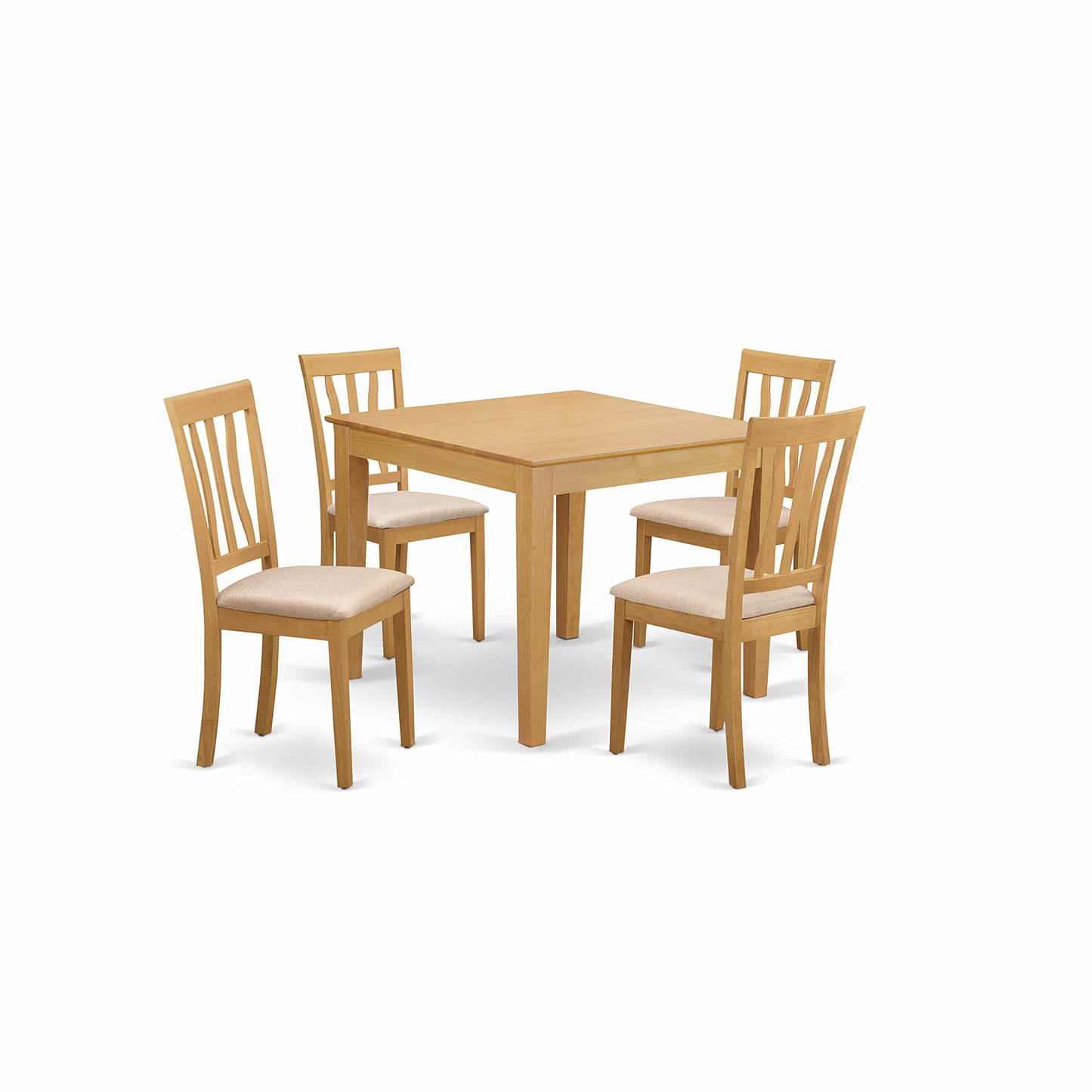 East West Furniture OXAN5-OAK-C Oxford 5 Piece Kitchen Set for 4 Includes a Square Table and 4 Linen Fabric Dining Room Chairs, 36x36 Inch - WoodArtSupply