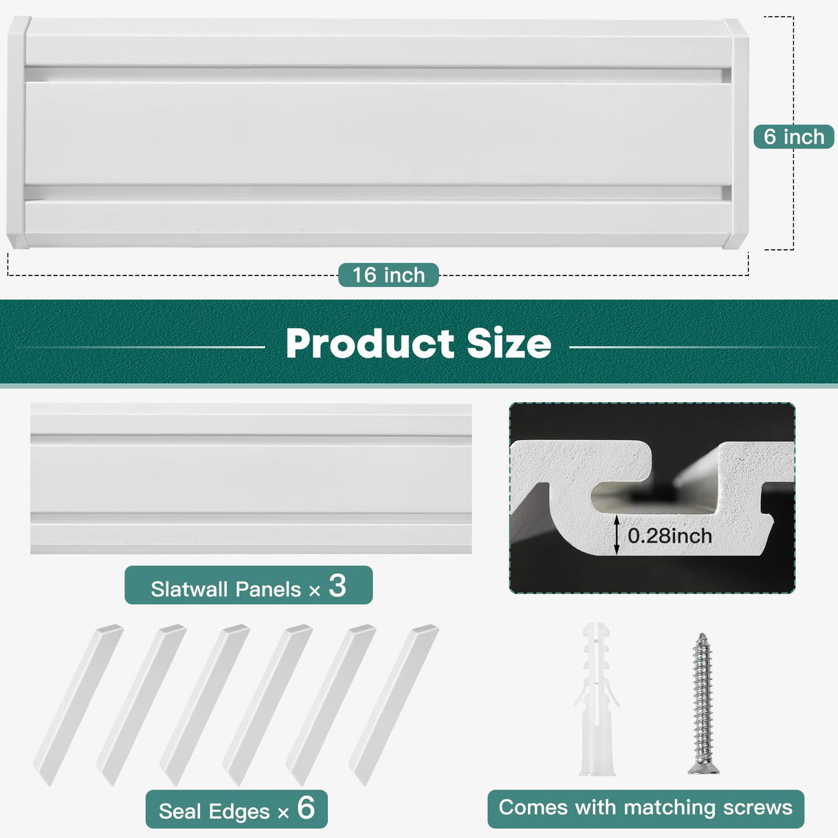 Alffun Slatwall Panels 6" H x 16" L, 3 Pack Garage Slat Wall Paneling, Heavy Duty Garage Wall Organizer with 4 Pack Slatwall Board End Caps, PVC White Alffun