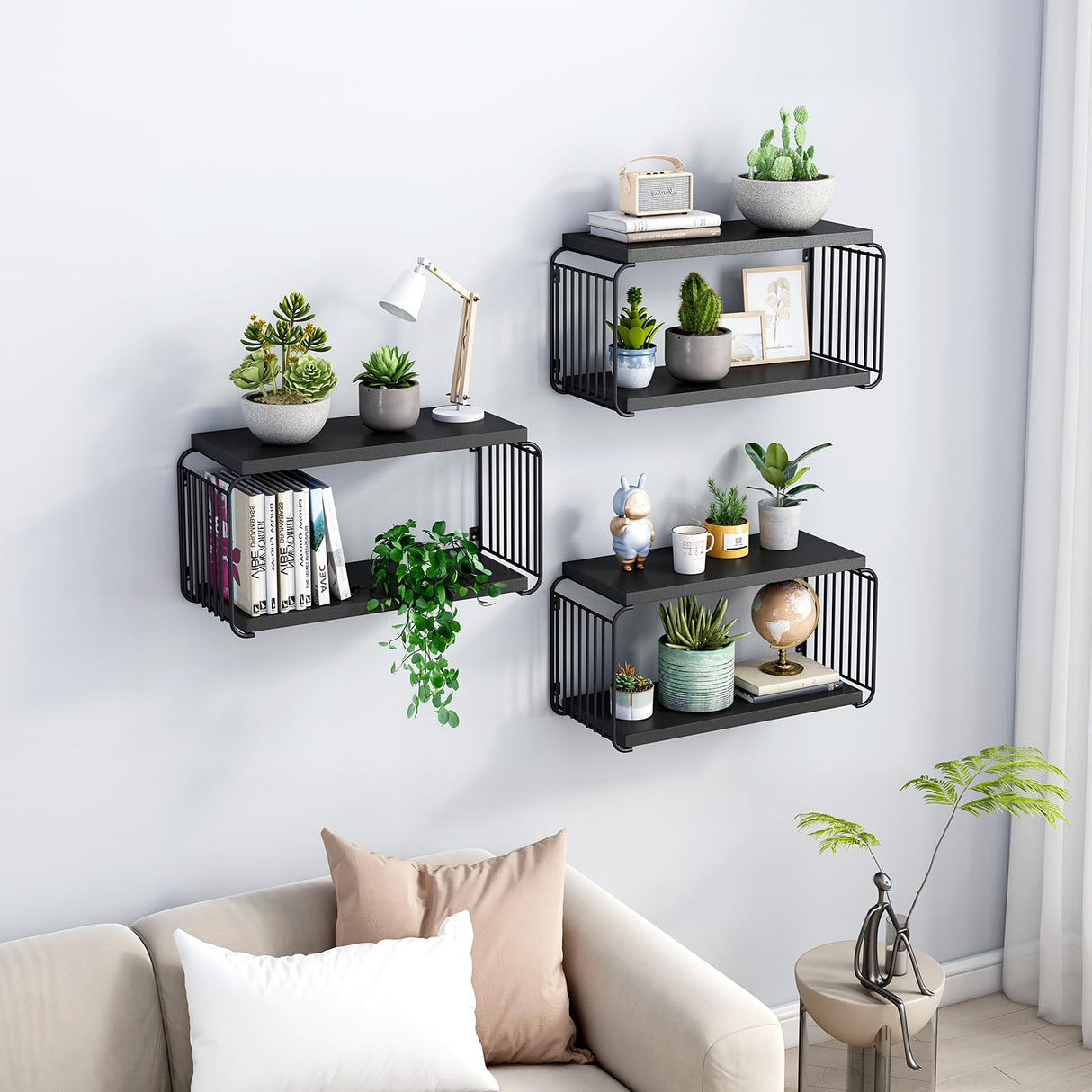 MXCSE Floating Nightstand Shelves, Modern Night Stand for Bedroom, Wood Floating Shelf for Wall, Nightstand Bedside Table, Mid Century Wall Shelves for Living Room, Bedroom (2, Black) MXCSE