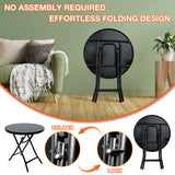 Garsing Outdoor Patio Round Side Table, Folding Bistro Table with Tempered Glass Tabletop, Compact Small Foldable Coffee Desk for Outside Use, Black Garsing Outdoor Leisure