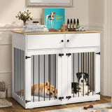 HXBOAUVS Large Dog Crate Furniture, 41 Inch Dog Kennel Indoor with Removable Divider & Double Doors, Wooden Dog Crates for 2 Dogs, Dog Crate Table for Large/Medium Dogs, White HXBOAUVS