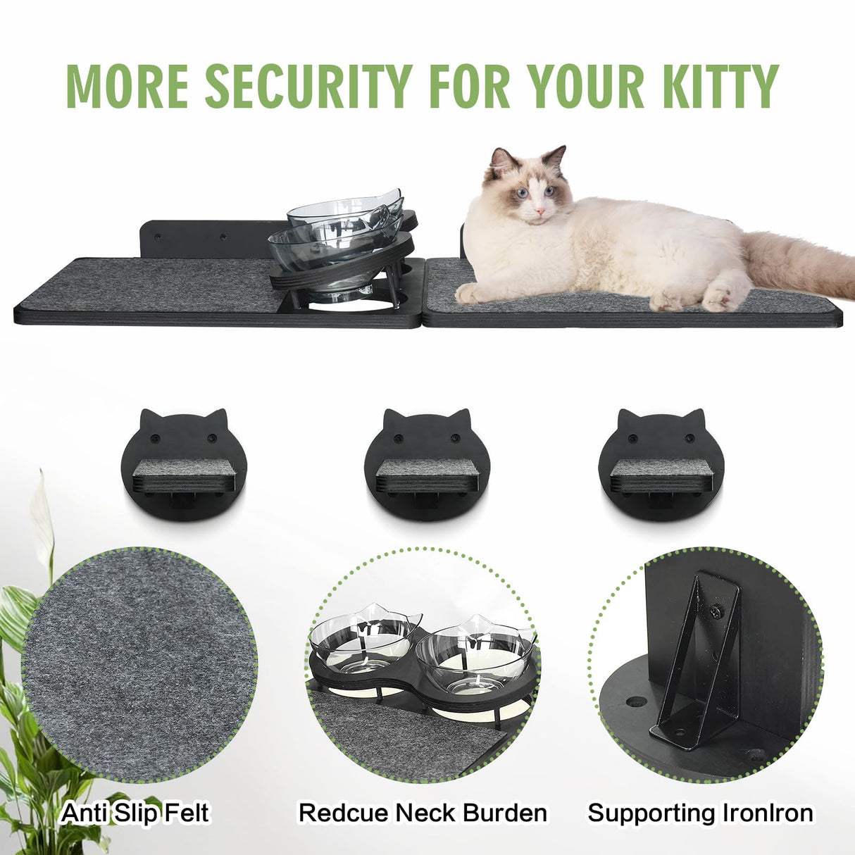 Cat Wall Shelves, Wood Cat Shelves for Wall with Feeding Station, Wall Furniture with 3 Steps, Cat Shelves and Perches Climbing Shelf, Lover Gift, 3 Board ANRXNCY