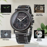 2win Mens Wooden Watches Luxury Stainless Steel Wood Watch for Men Chronograph Quartz Watches 2win