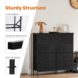 Sweetcrispy Dresser for Bedroom, Tall Chest Organizer Units, 9 Fabric Drawers for Clothing, Closet, Storage Tower with Cabinet, Metal Frame, Wooden Top, Lightweight Nursery Furniture, Black Sweetcrispy